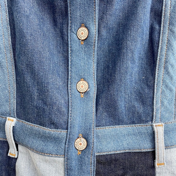 NWT 7 Seven Patchwork Blue Denim Jean Dress Button Jumper Festival Summer Boho - Picture 3 of 8